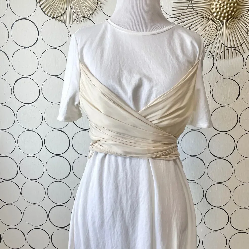 Zara Womens Midi T-Shirt Dress S White Wrap Minimalist Classic Capsule Timeless - Picture 7 of 9